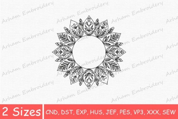 Elegant Round Botanical Wreath Embroidery