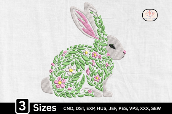 Spring Floral Easter Bunny Embroidery Design
